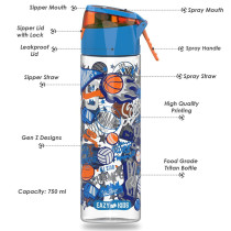 Eazy Kids Lunch Box Set and Tritan Water Bottle w/ Spray, Soccer - Blue, 750ml