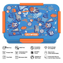 Eazy Kids Lunch Box Set and Tritan Water Bottle w/ Spray, Soccer - Blue, 750ml