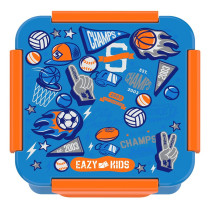 Eazy Kids Lunch Box Set and Tritan Water Bottle w/ Spray, Soccer - Blue, 750ml