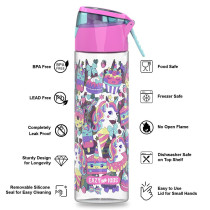 Eazy Kids Lunch Box Set and Tritan Water Bottle w/ Spray, Unicorn Desert - Pink, 750ml