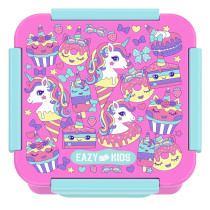 Eazy Kids Lunch Box Set and Tritan Water Bottle w/ Spray, Unicorn Desert - Pink, 750ml