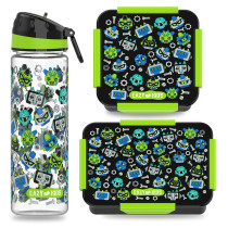 Eazy Kids Lunch Box Set and Tritan Water Bottle w/ Carry handle, Gen Z - Black, 650ml