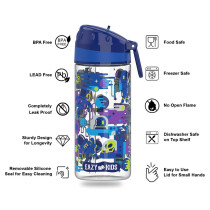 Eazy Kids Lunch Box Set and Tritan Water Bottle w/ Carry handle, Astronauts - Blue, 420ml