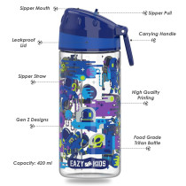 Eazy Kids Lunch Box Set and Tritan Water Bottle w/ Carry handle, Astronauts - Blue, 420ml