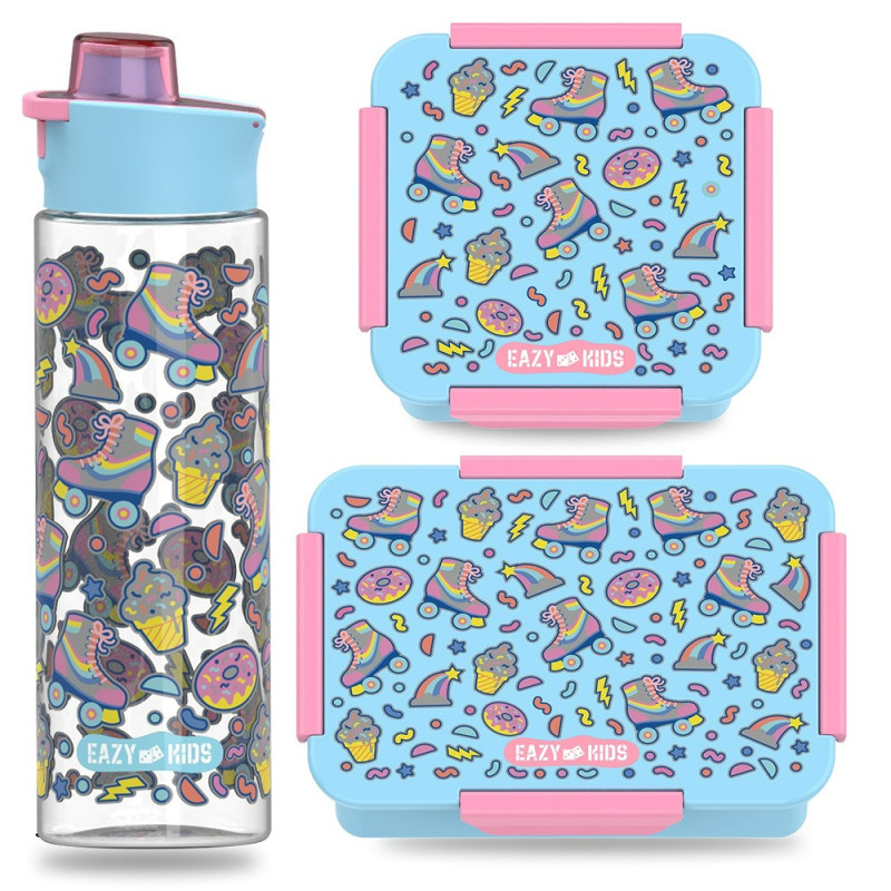 Eazy Kids Lunch Box Set and Tritan Water Bottle w/ Flip Lid, Gen Z Skater - Blue, 750ml