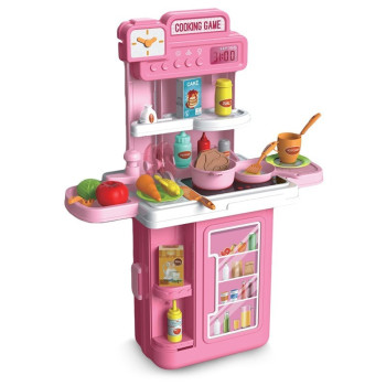 Little Story Role Play Chef/Kitchen/Restaurant Toy Set Luggage Case (41 Pcs) Inbuilt Light & Sound - Pink, 4-In-1 Mode For 3Years+, Unisex (LS_RPLC_KTPI)