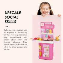 Little Story Role Play Chef/Kitchen/Restaurant Toy Set Luggage Case (41 Pcs) Inbuilt Light & Sound - Pink, 4-In-1 Mode For 3Years+, Unisex (LS_RPLC_KTPI)