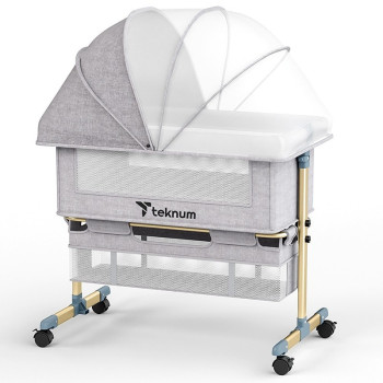 Teknum Sunshine Bedside Crib - Light Grey For 0-2Years, Unisex (TK_BSCG_LGY)