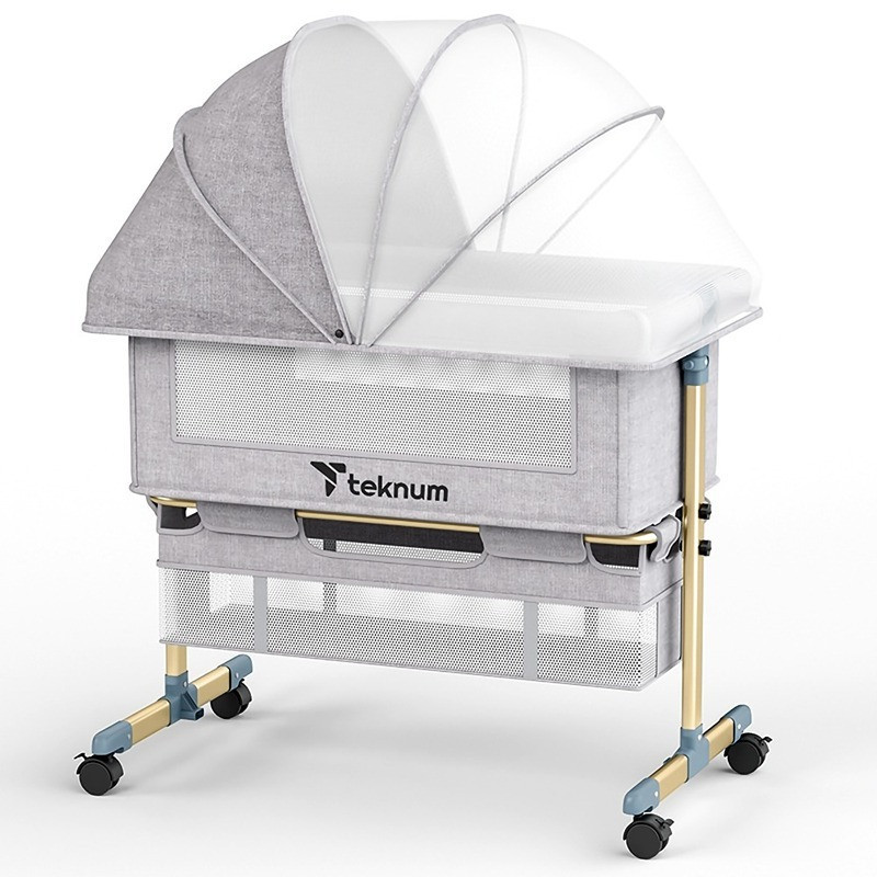 Teknum Sunshine Bedside Crib - Light Grey For 0-2Years, Unisex (TK_BSCG_LGY)
