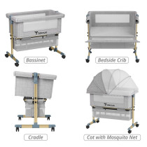 Teknum Sunshine Bedside Crib - Light Grey For 0-2Years, Unisex (TK_BSCG_LGY)