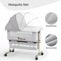 Teknum Sunshine Bedside Crib - Light Grey For 0-2Years, Unisex (TK_BSCG_LGY)