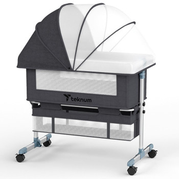 Teknum Moonlight Bedside Crib-Dark Grey For 0-2Years, Unisex (TK_BSC_DGY)