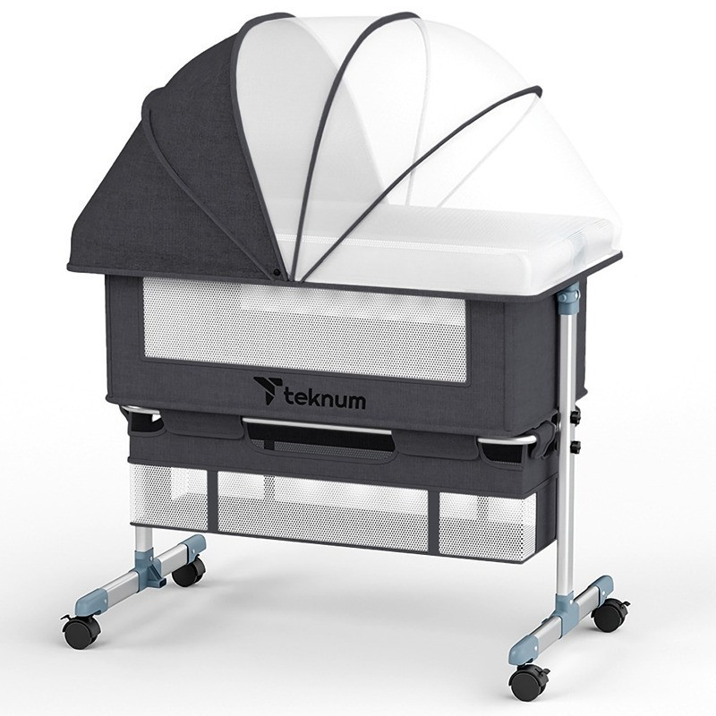 Teknum Moonlight Bedside Crib-Dark Grey For 0-2Years, Unisex (TK_BSC_DGY)