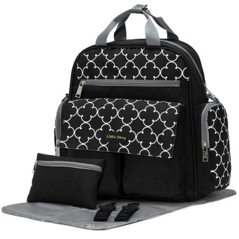 Little Story convertible Diaper Bag w/ Zipper Pouch, Stroller Hooks & Changing mat -Black For All Ages, Unisex (LS_DPCV_BK)