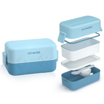 Eazy Kids Double Decker tic-tac-toe Lunch Box w/ Bento Compartment Splitter Sauce Box and Spoon-Blue (1200ml) For All ages, Unisex (EZ_ROLB_BU)