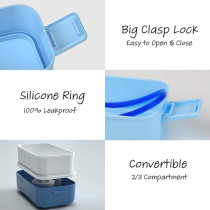 Eazy Kids Double Decker tic-tac-toe Lunch Box w/ Bento Compartment Splitter Sauce Box and Spoon-Blue (1200ml) For All ages, Unisex (EZ_ROLB_BU)