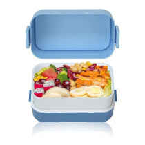 Eazy Kids Double Decker tic-tac-toe Lunch Box w/ Bento Compartment Splitter Sauce Box and Spoon-Blue (1200ml) For All ages, Unisex (EZ_ROLB_BU)