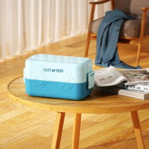 Eazy Kids Double Decker tic-tac-toe Lunch Box w/ Bento Compartment Splitter Sauce Box and Spoon-Blue (1200ml) For All ages, Unisex (EZ_ROLB_BU)