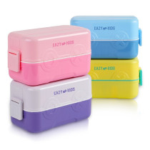 Eazy Kids Double Decker tic-tac-toe Lunch Box w/ Bento Compartment Splitter Sauce Box and Spoon-Blue (1200ml) For All ages, Unisex (EZ_ROLB_BU)