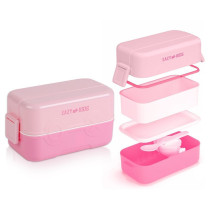 Eazy Kids Double Decker tic-tac-toe Lunch Box w/ Bento Compartment Splitter Sauce Box and Spoon-Pink (1200ml) For All ages, Unisex (EZ_ROLB_PI)