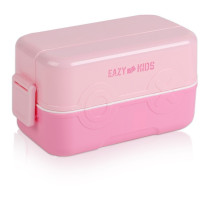 Eazy Kids Double Decker tic-tac-toe Lunch Box w/ Bento Compartment Splitter Sauce Box and Spoon-Pink (1200ml) For All ages, Unisex (EZ_ROLB_PI)