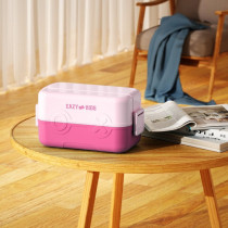 Eazy Kids Double Decker tic-tac-toe Lunch Box w/ Bento Compartment Splitter Sauce Box and Spoon-Pink (1200ml) For All ages, Unisex (EZ_ROLB_PI)