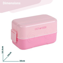 Eazy Kids Double Decker tic-tac-toe Lunch Box w/ Bento Compartment Splitter Sauce Box and Spoon-Pink (1200ml) For All ages, Unisex (EZ_ROLB_PI)