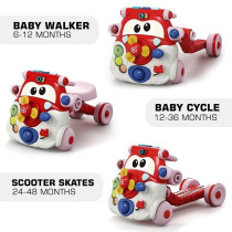 Teknum 3-IN-1 Baby Walker/ Kids Cycle/ Scooter Skates w/ Musical keyboard - Red For 4Months+, Unisex (TK_3in1WA_RD)