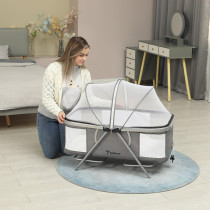 Teknum 3-IN-1 Baby Cot/Cradle w/ Mosquito net & Wheels - Dark Grey For 0-12months, Unisex (TK_BA3in1_DGY)