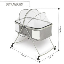 Teknum 3-IN-1 Baby Cot/Cradle w/ Mosquito net & Wheels - Dark Grey For 0-12months, Unisex (TK_BA3in1_DGY)