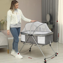 Teknum 3-IN-1 Baby Cot/Cradle w/ Mosquito net & Wheels - Dark Grey For 0-12months, Unisex (TK_BA3in1_DGY)