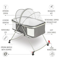 Teknum 3-IN-1 Baby Cot/Cradle w/ Mosquito net & Wheels - Dark Grey For 0-12months, Unisex (TK_BA3in1_DGY)