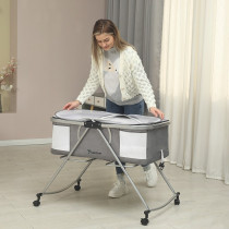 Teknum 3-IN-1 Baby Cot/Cradle w/ Mosquito net & Wheels - Dark Grey For 0-12months, Unisex (TK_BA3in1_DGY)