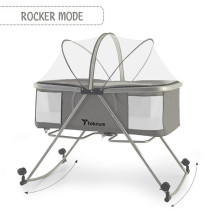 Teknum 3-IN-1 Baby Cot/Cradle w/ Mosquito net & Wheels - Dark Grey For 0-12months, Unisex (TK_BA3in1_DGY)
