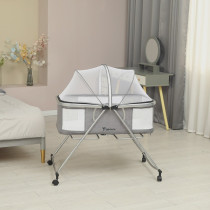Teknum 3-IN-1 Baby Cot/Cradle w/ Mosquito net & Wheels - Dark Grey For 0-12months, Unisex (TK_BA3in1_DGY)