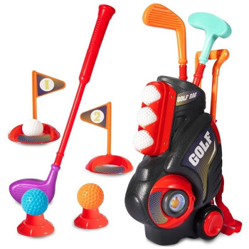 Little Story Kids Golf Kit w/ Mobility Cart, 3 Golf Clubs, 6 Golf Balls, 2 Base, 2 Flag & 2 Practice Holes For 3Years+, Unisex (LS_GFST_MU)
