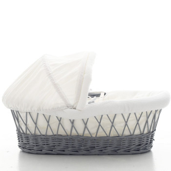 Teknum Infant Wicker Moses Basket with White Waffle Beddings - Wooden Grey For 0-6Months, Unisex (TK_WIBABE_GY)