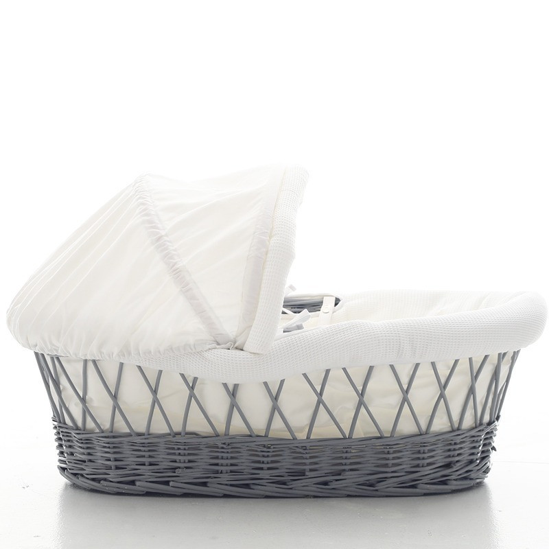 Teknum Infant Wicker Moses Basket with White Waffle Beddings - Wooden Grey For 0-6Months, Unisex (TK_WIBABE_GY)