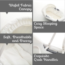 Teknum Infant Wicker Moses Basket with White Waffle Beddings - Wooden Grey For 0-6Months, Unisex (TK_WIBABE_GY)