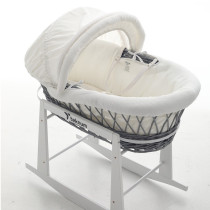 Teknum Infant Wicker Moses Basket with White Waffle Beddings - Wooden Grey For 0-6Months, Unisex (TK_WIBABE_GY)