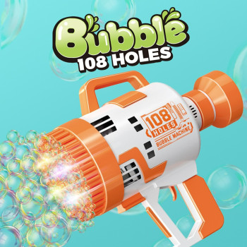 Little Story - 108 Holes Bubble Machine Gun Battery Operated with Light/Bubble Maker for Kids Indoor & Outdoor- Orange