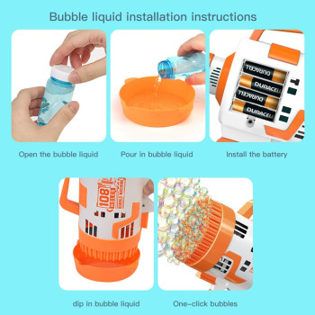 Little Story - 108 Holes Bubble Machine Gun Battery Operated with Light/Bubble Maker for Kids Indoor & Outdoor- Orange