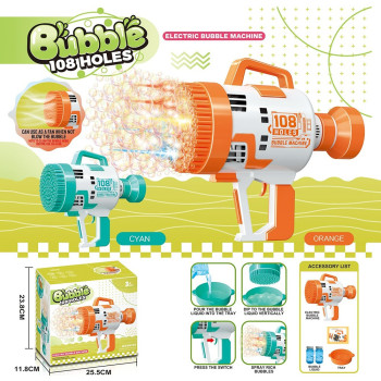 Little Story - 108 Holes Bubble Machine Gun Battery Operated with Light/Bubble Maker for Kids Indoor & Outdoor- Orange