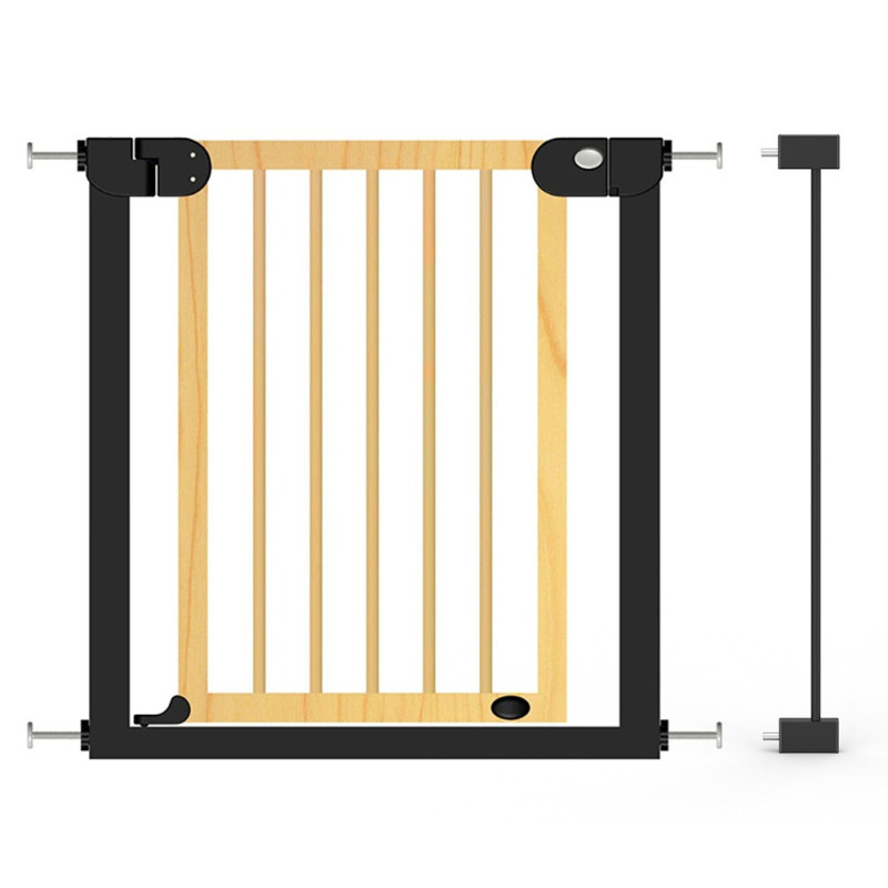Baby Safe Wooden Safety Gate w/t 7cm Black Extension, Natural Wood