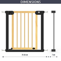 Baby Safe Wooden Safety Gate w/t 7cm Black Extension, Natural Wood