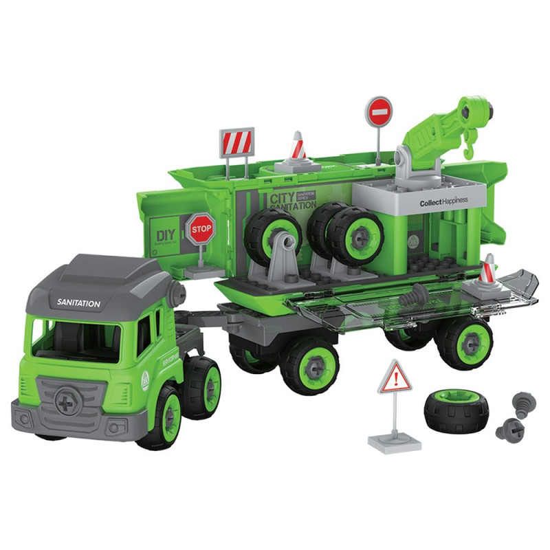 Little Story - Kids Toy Sanitation Truck with 2 Mini Truck - Green