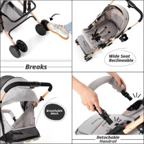 Teknum Reversible Trip Stroller w/ Ace Diaper Bag - Grey For 6-36Months, Unisex (CM_TKLS_RTSADP_GY)