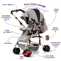 Teknum Reversible Trip Stroller w/ Ace Diaper Bag - Grey For 6-36Months, Unisex (CM_TKLS_RTSADP_GY)