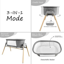 Teknum 3-IN-1 Baby Rocker Bassinet/ Infant Crib w/ Mosquito net - Grey For 0-6Months, Unisex (TK_3IN1RKBS_GY)