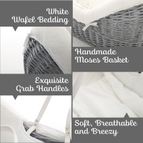Teknum Infant Wicker Pod Moses Basket with White Waffle Beddings - Wooden Grey For 0-6Months, Unisex (TK_WIPDBE_GY)